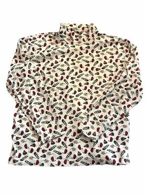 Vintage St Johns Bay Mock Turtleneck Neck Top Ski Cabin Lodge Print Cotton L